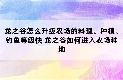 龙之谷怎么升级农场的料理、种植、钓鱼等级快 龙之谷如何进入农场种地